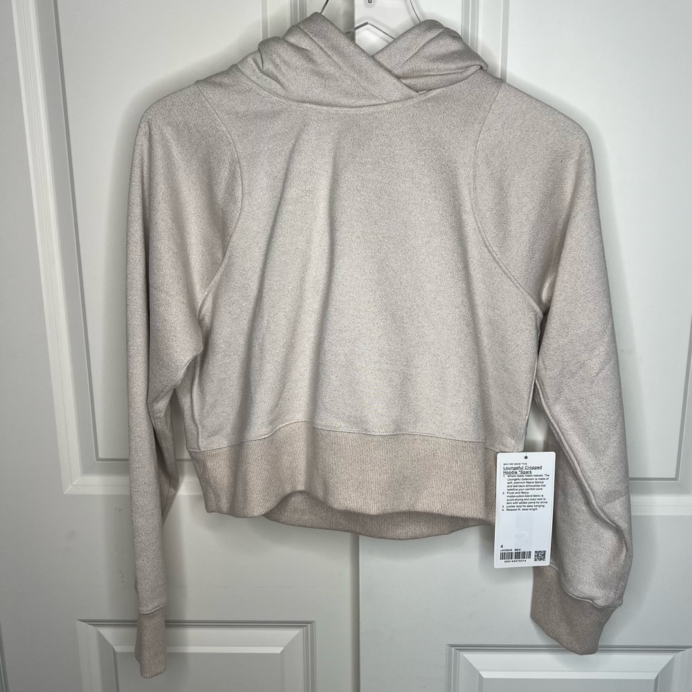 New Lululemon Loungeful Cropped Hoodie Spark 4 Beige Gold Bone Sweatshirt Crop - Picture 2 of 16